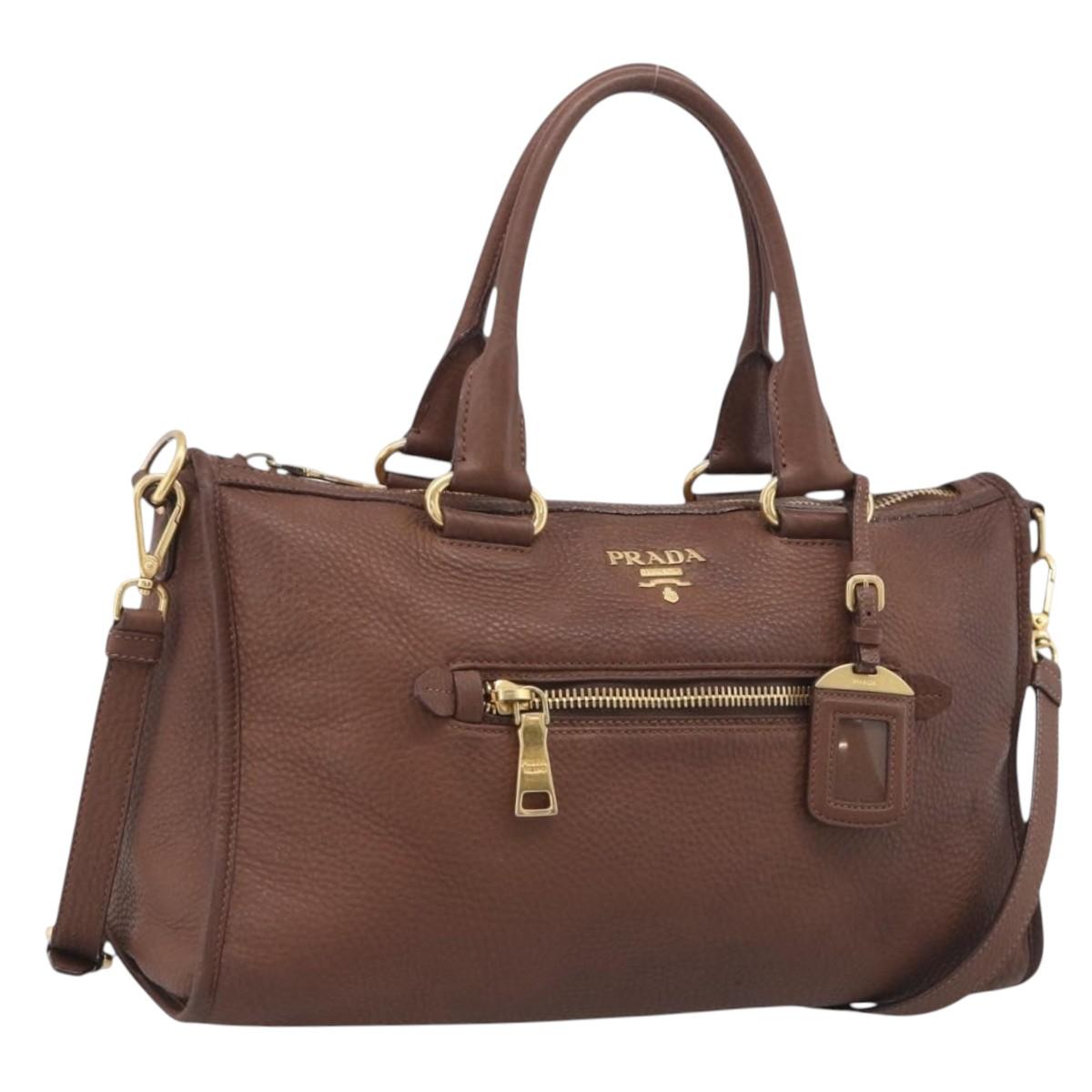 PRADA Hand Bag Taurillon Clemence Leather 2way Black Gold Auth am12903A