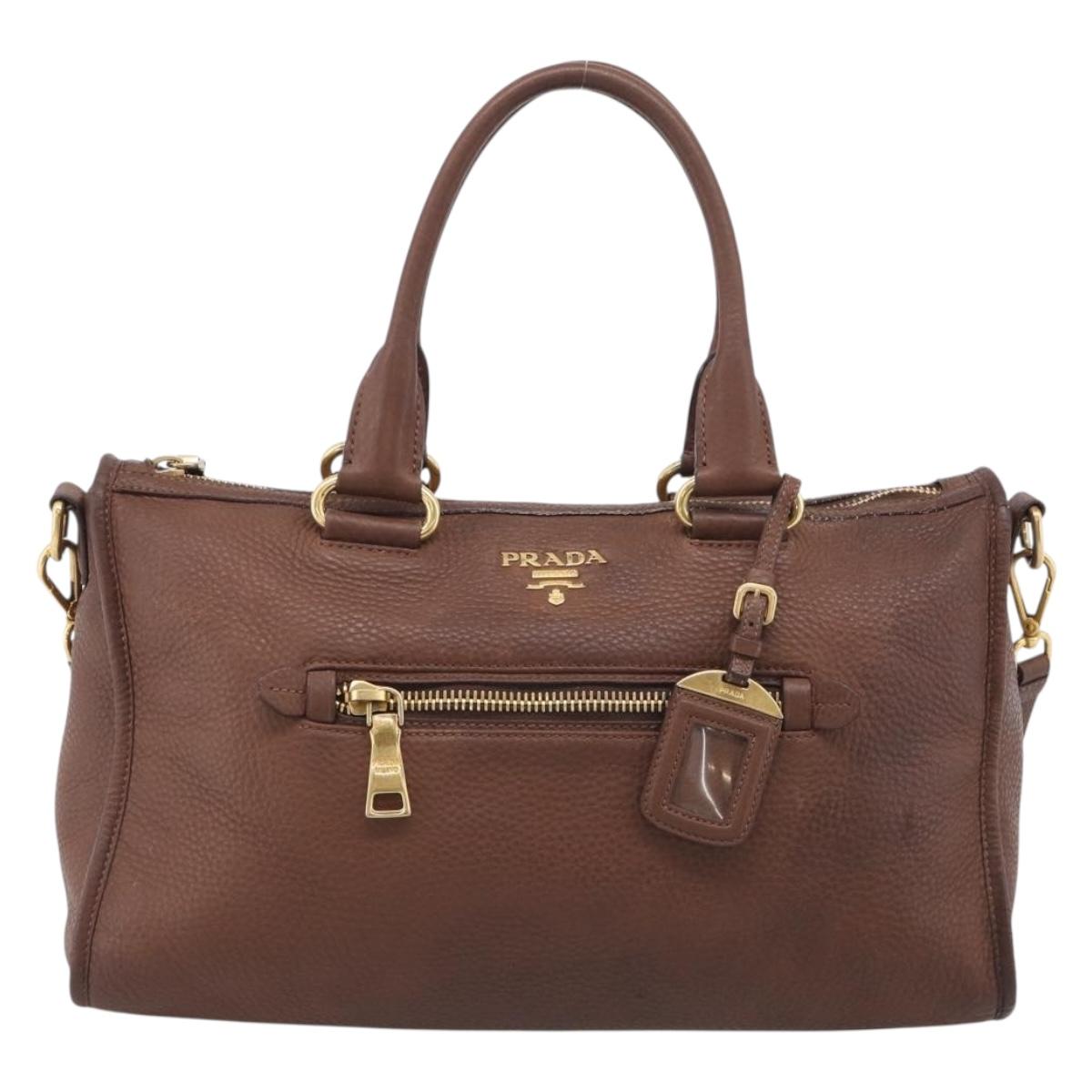 PRADA Hand Bag Taurillon Clemence Leather 2way Black Gold Auth am12903A