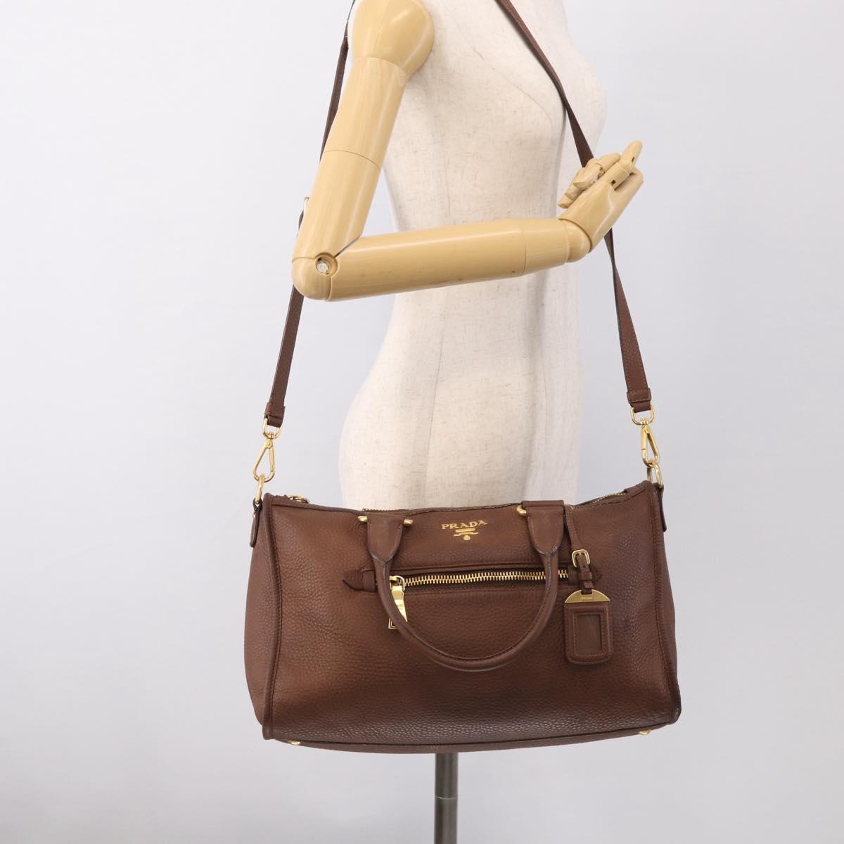 PRADA Hand Bag Taurillon Clemence Leather 2way Black Gold Auth am12903A