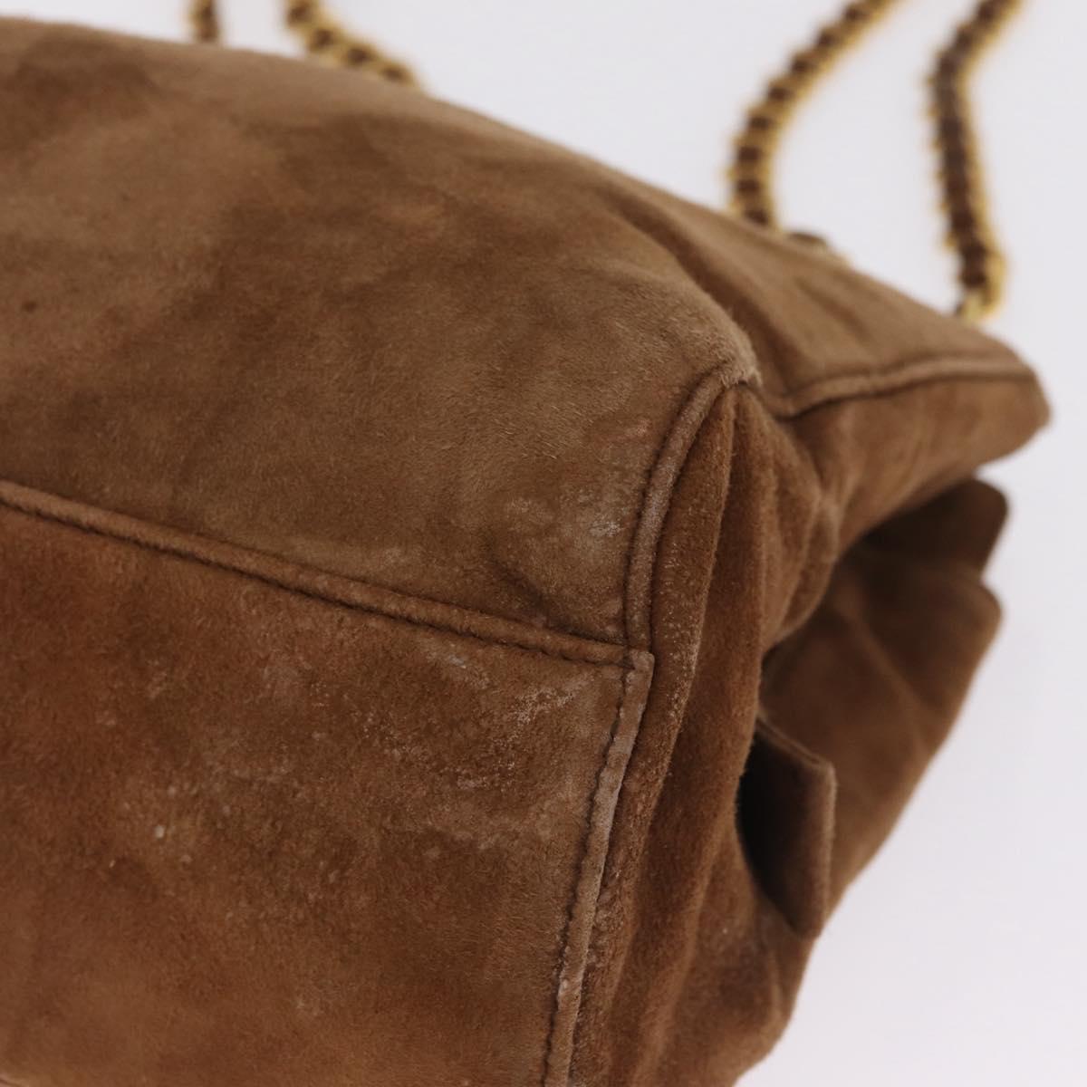 PRADA Chain Tote Bag Suede Brown Gold B4426 Auth am12904A