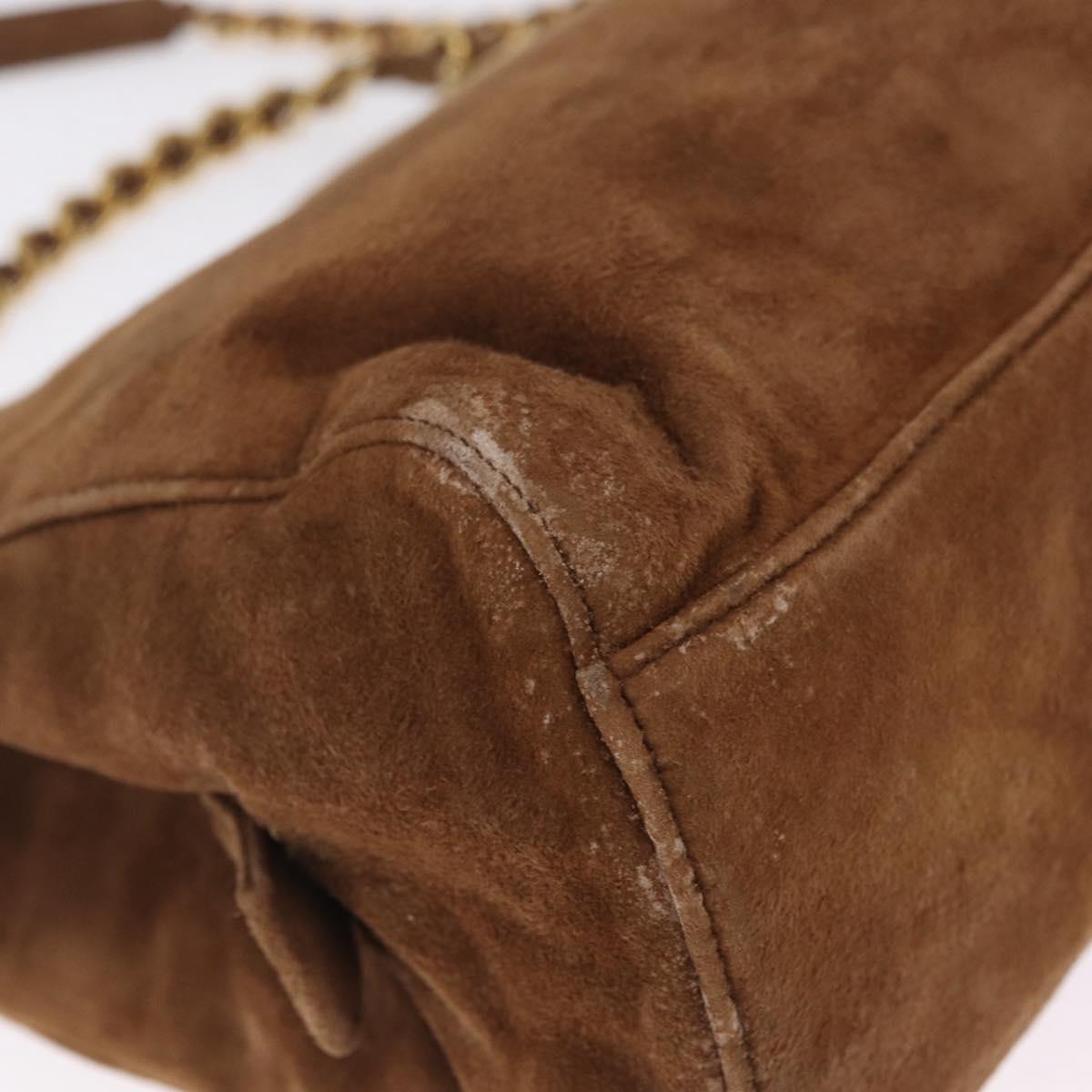 PRADA Chain Tote Bag Suede Brown Gold B4426 Auth am12904A