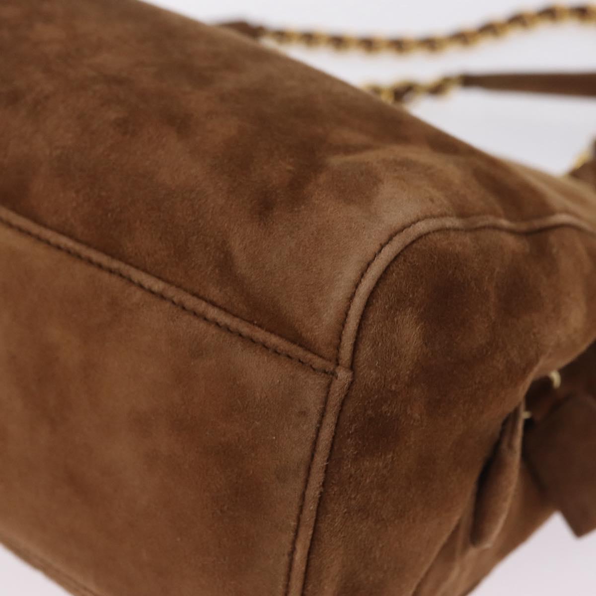 PRADA Chain Tote Bag Suede Brown Gold B4426 Auth am12904A