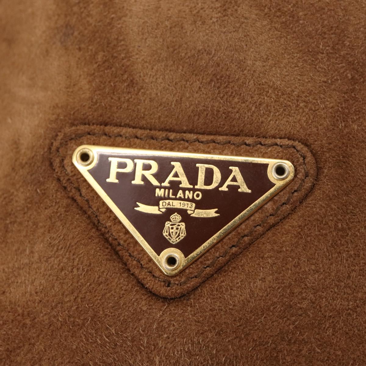 PRADA Chain Tote Bag Suede Brown Gold B4426 Auth am12904A