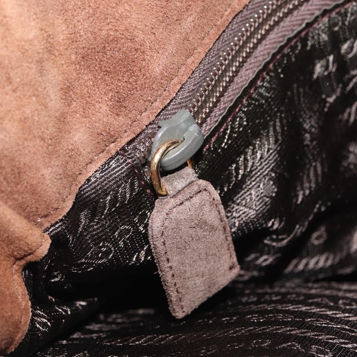 PRADA Chain Tote Bag Suede Brown Gold B4426 Auth am12904A