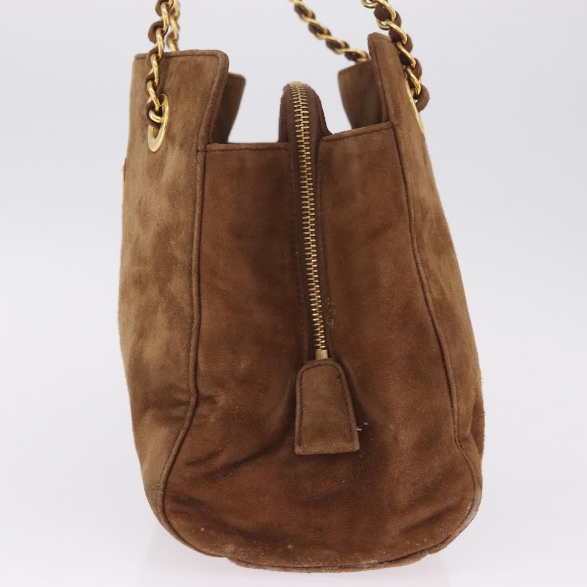 PRADA Chain Tote Bag Suede Brown Gold B4426 Auth am12904A