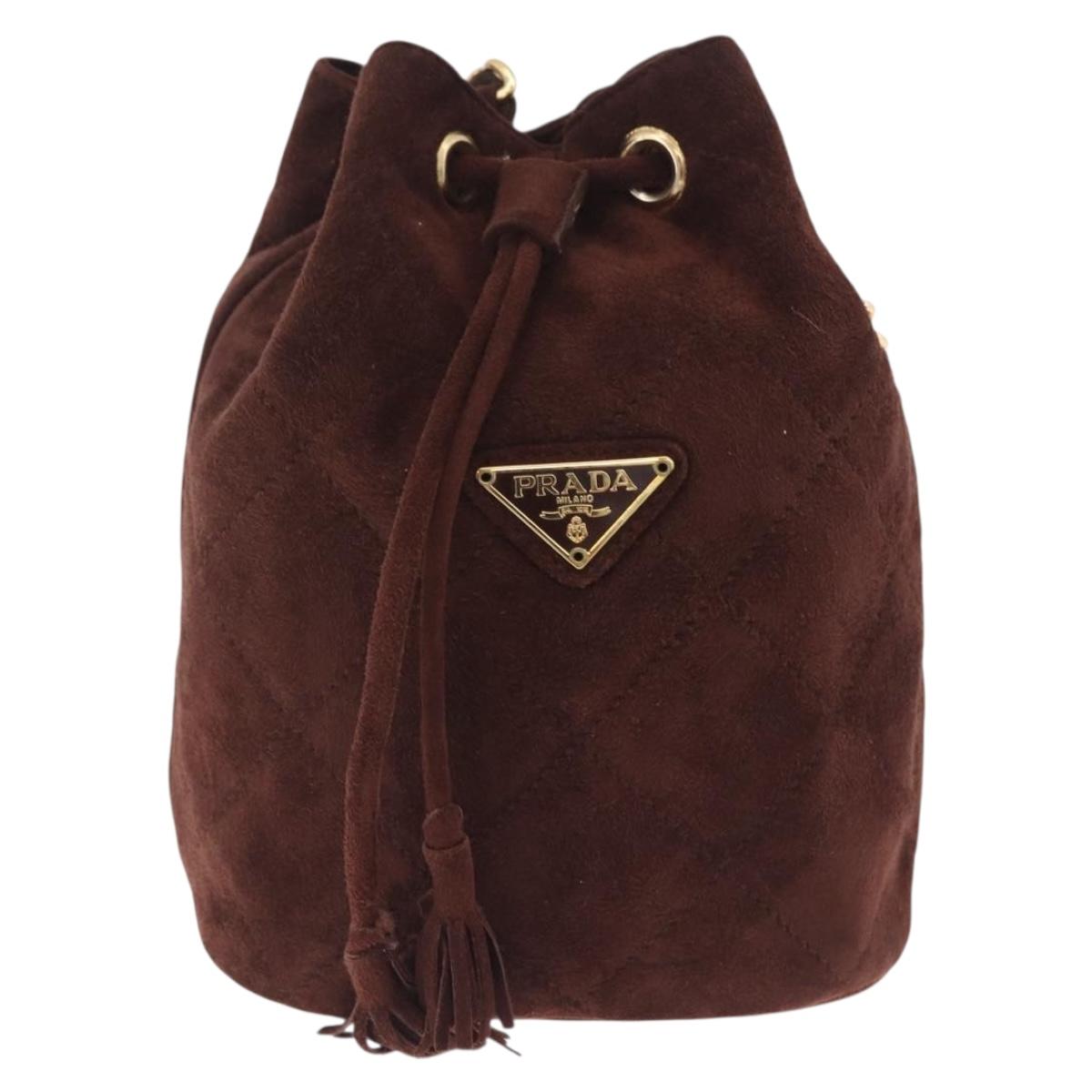 PRADA Chain Purse Shoulder Bag Suede Brown Gold B3645 Auth am12906V
