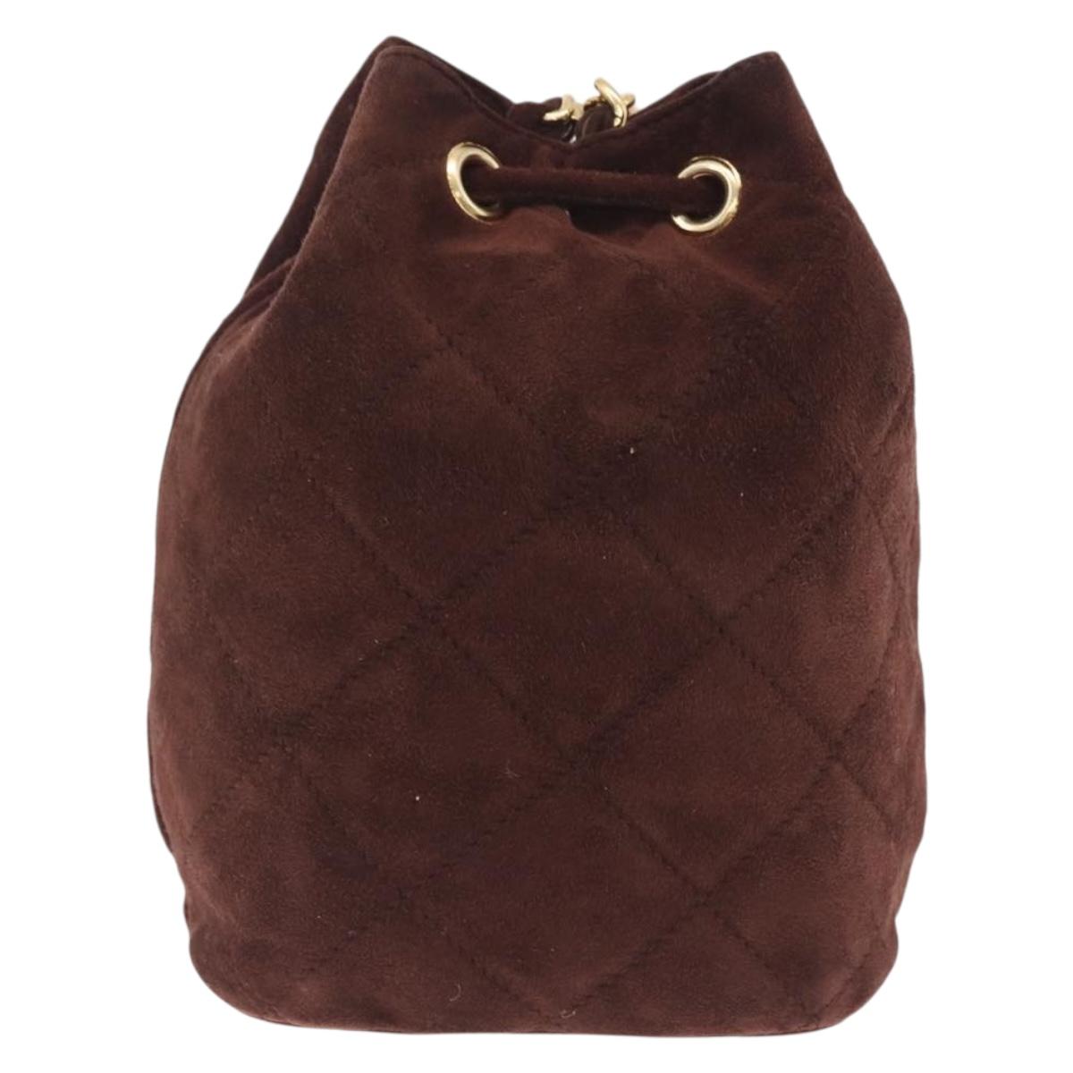 PRADA Chain Purse Shoulder Bag Suede Brown Gold B3645 Auth am12906V