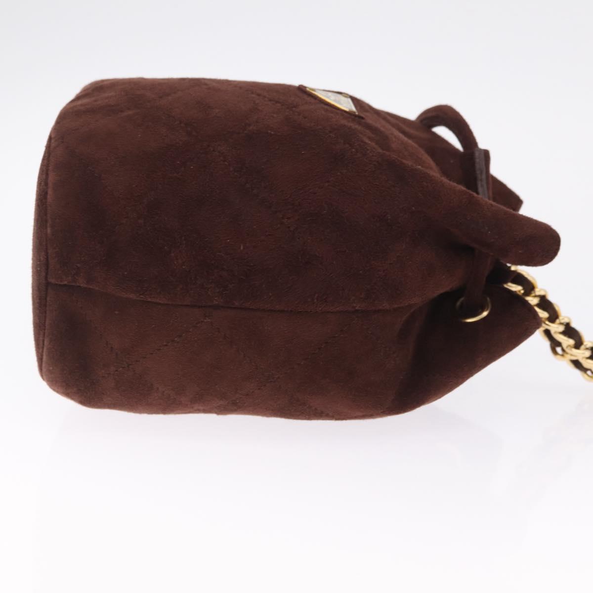 PRADA Chain Purse Shoulder Bag Suede Brown Gold B3645 Auth am12906V