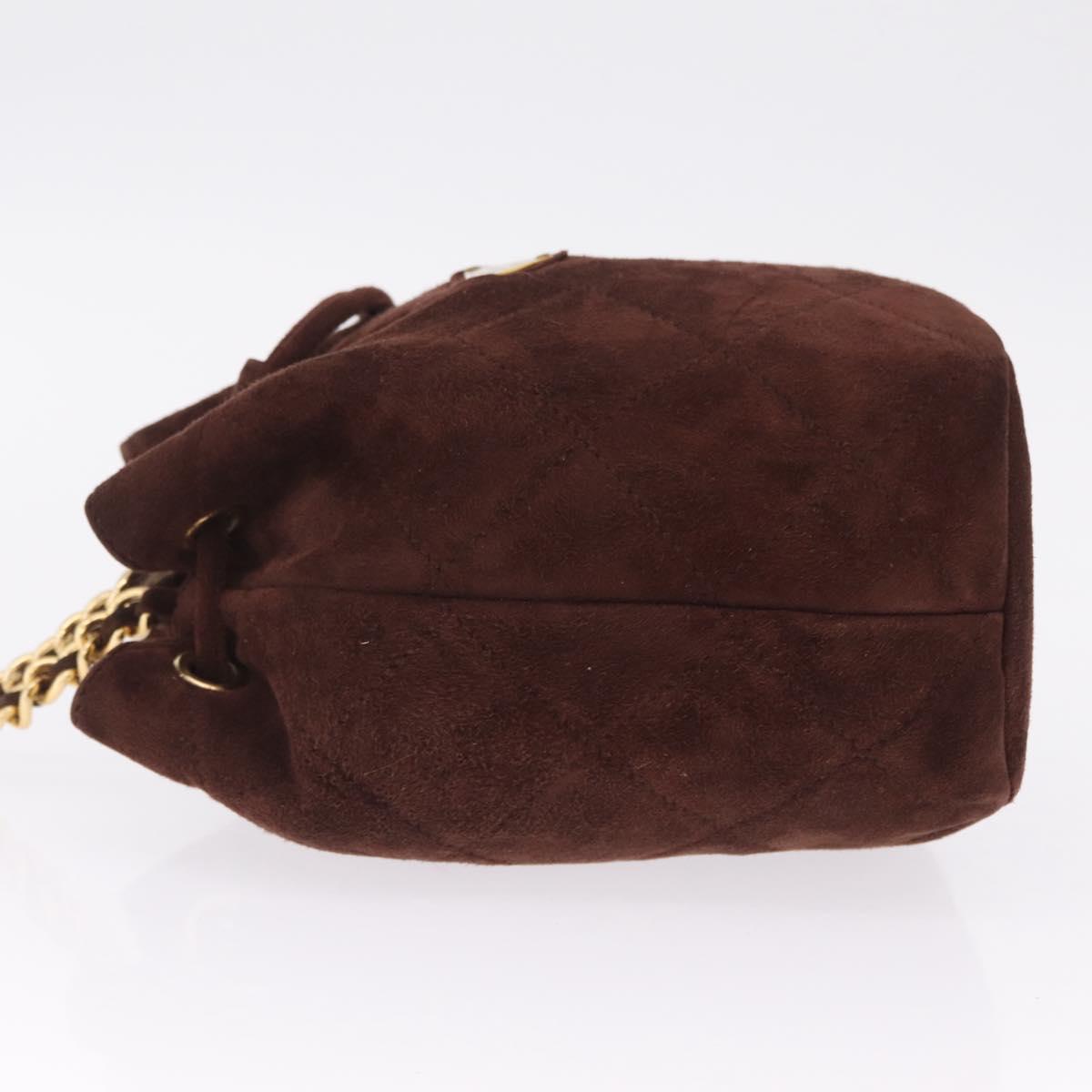 PRADA Chain Purse Shoulder Bag Suede Brown Gold B3645 Auth am12906V