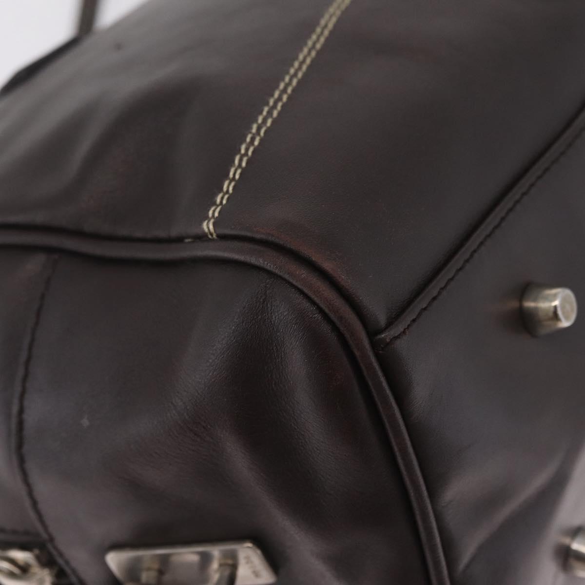 PRADA Mini Boston Bag Boston Bag Leather 2way Brown Silver B11075 Auth am12907A