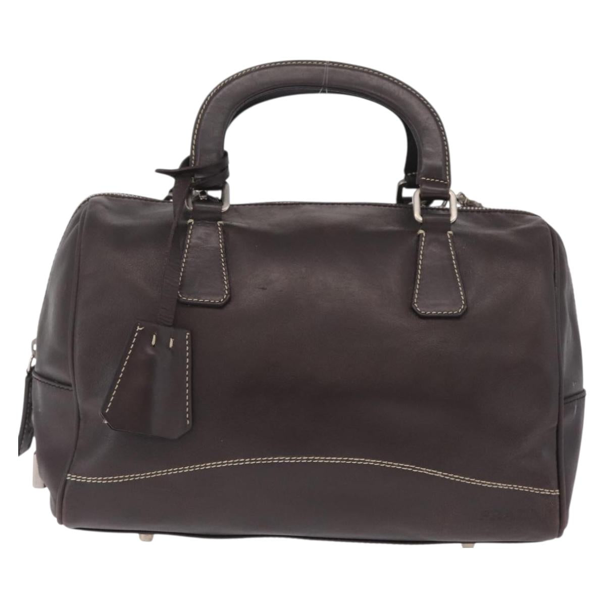 PRADA Mini Boston Bag Boston Bag Leather 2way Brown Silver B11075 Auth am12907A