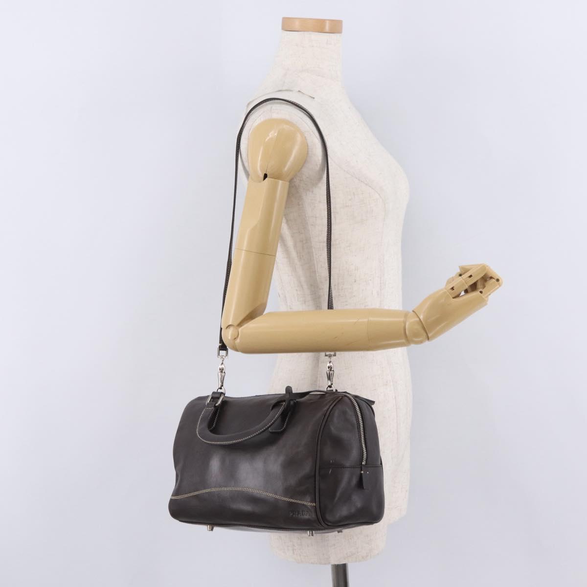 PRADA Mini Boston Bag Boston Bag Leather 2way Brown Silver B11075 Auth am12907A