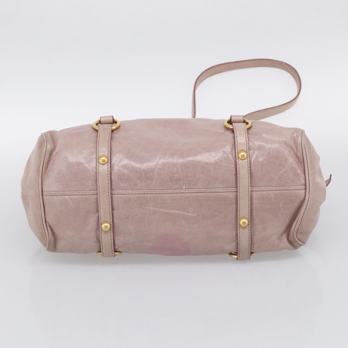 Miu Miu Side Ribbon Hand Bag Leather 2way Pink Gold Auth am12908V