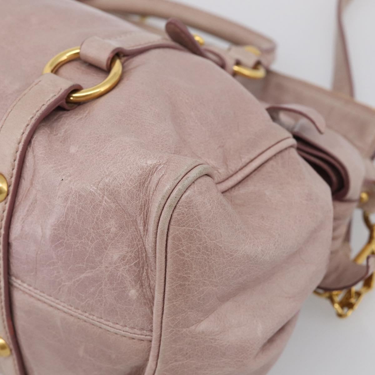 Miu Miu Side Ribbon Hand Bag Leather 2way Pink Gold Auth am12908V