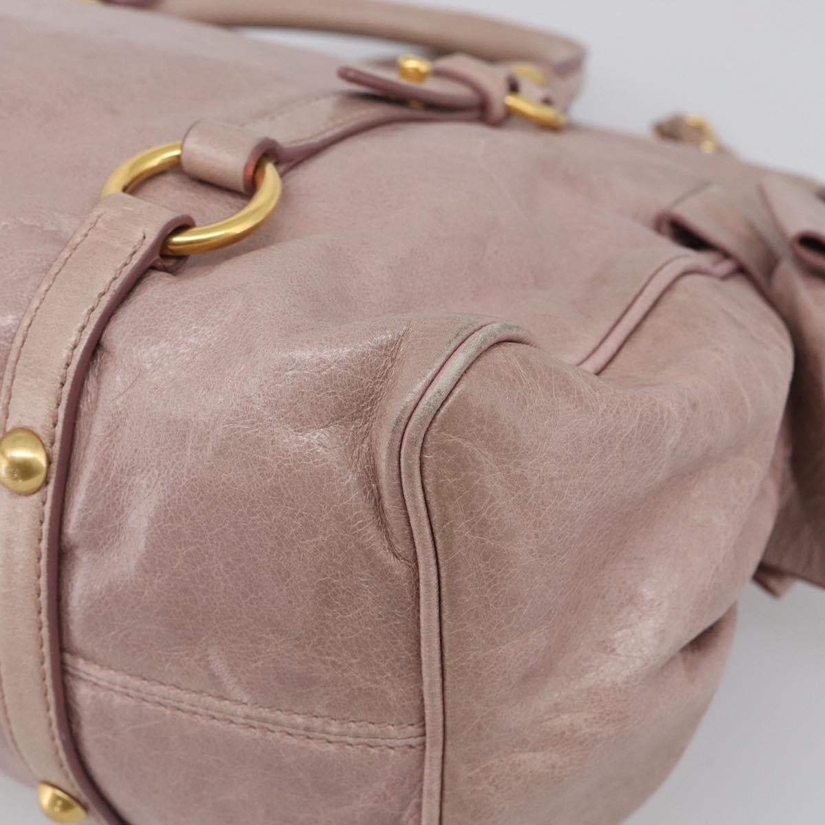 Miu Miu Side Ribbon Hand Bag Leather 2way Pink Gold Auth am12908V