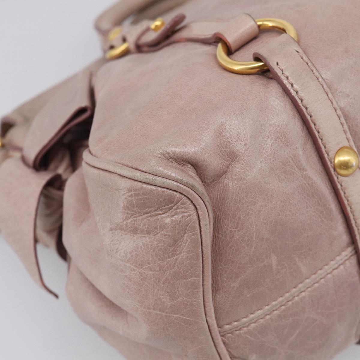Miu Miu Side Ribbon Hand Bag Leather 2way Pink Gold Auth am12908V