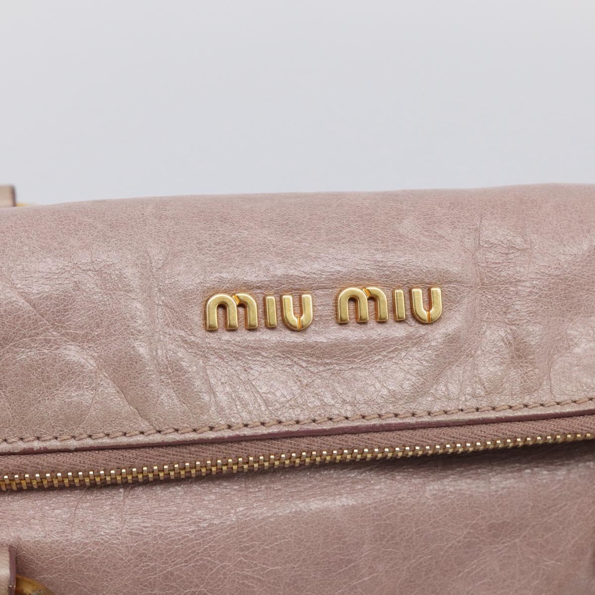 Miu Miu Side Ribbon Hand Bag Leather 2way Pink Gold Auth am12908V