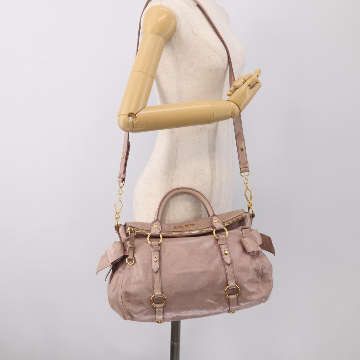 Miu Miu Side Ribbon Hand Bag Leather 2way Pink Gold Auth am12908V