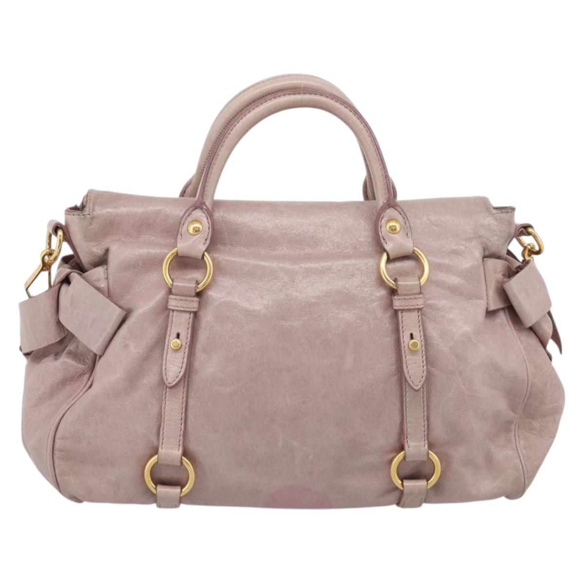 Miu Miu Side Ribbon Hand Bag Leather 2way Pink Gold Auth am12908V