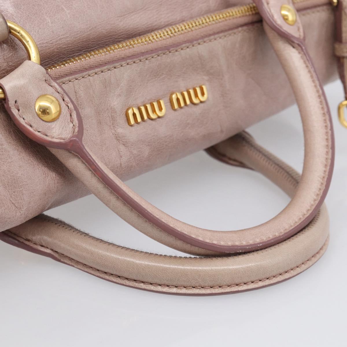 Miu Miu Side Ribbon Hand Bag Leather 2way Pink Gold Auth am12908V