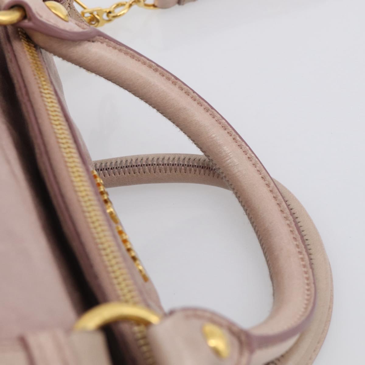 Miu Miu Side Ribbon Hand Bag Leather 2way Pink Gold Auth am12908V