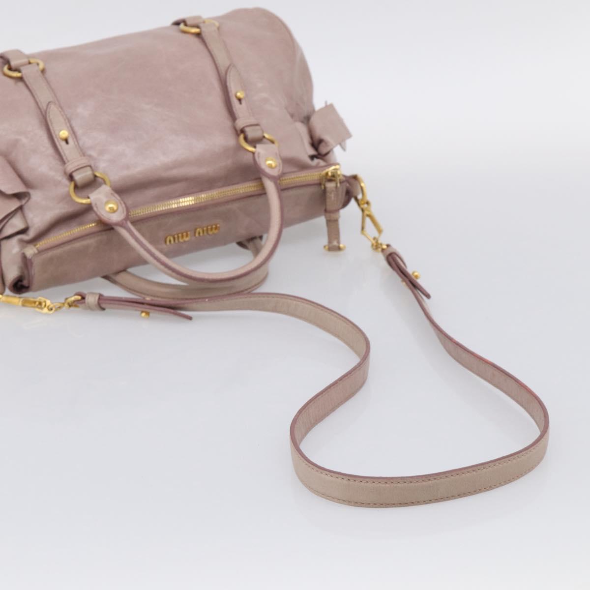 Miu Miu Side Ribbon Hand Bag Leather 2way Pink Gold Auth am12908V