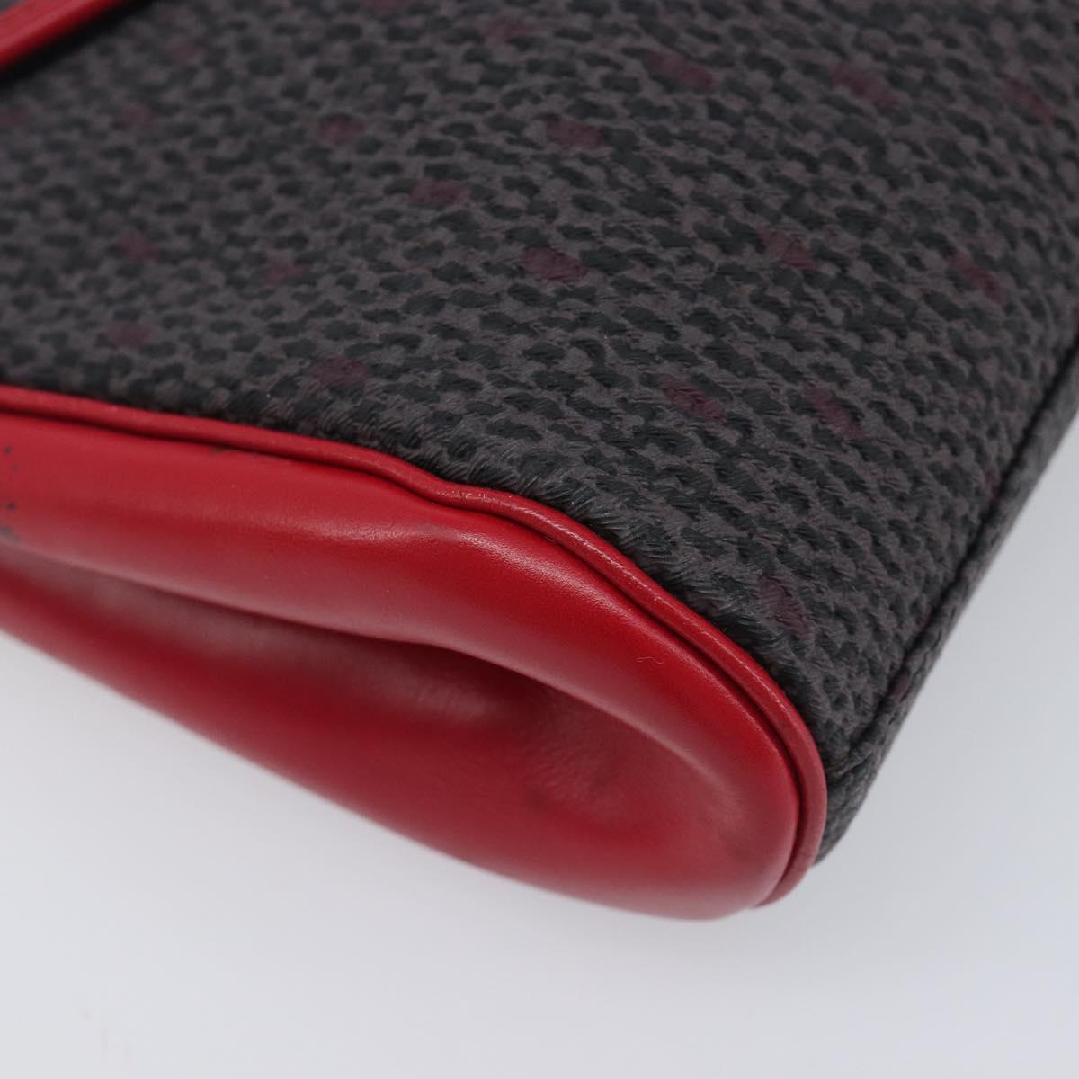 Saint Laurent Clutch Bag Leather Canvas Red Gray gold Auth am12909A