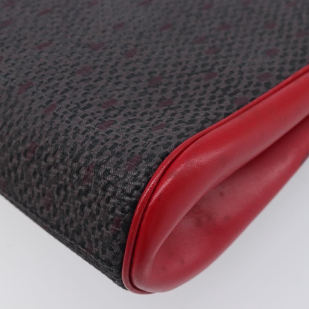 Saint Laurent Clutch Bag Leather Canvas Red Gray gold Auth am12909A