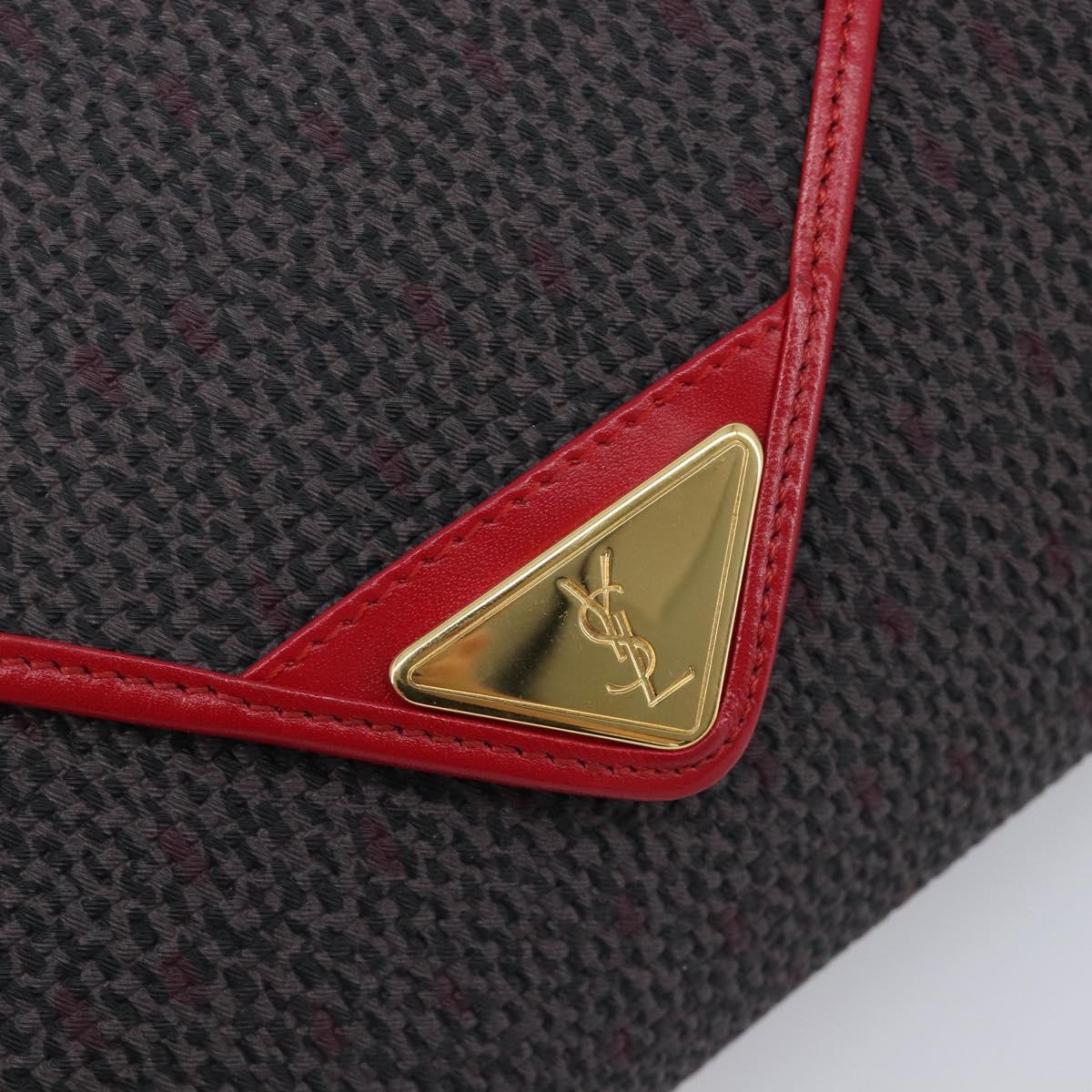 Saint Laurent Clutch Bag Leather Canvas Red Gray gold Auth am12909A