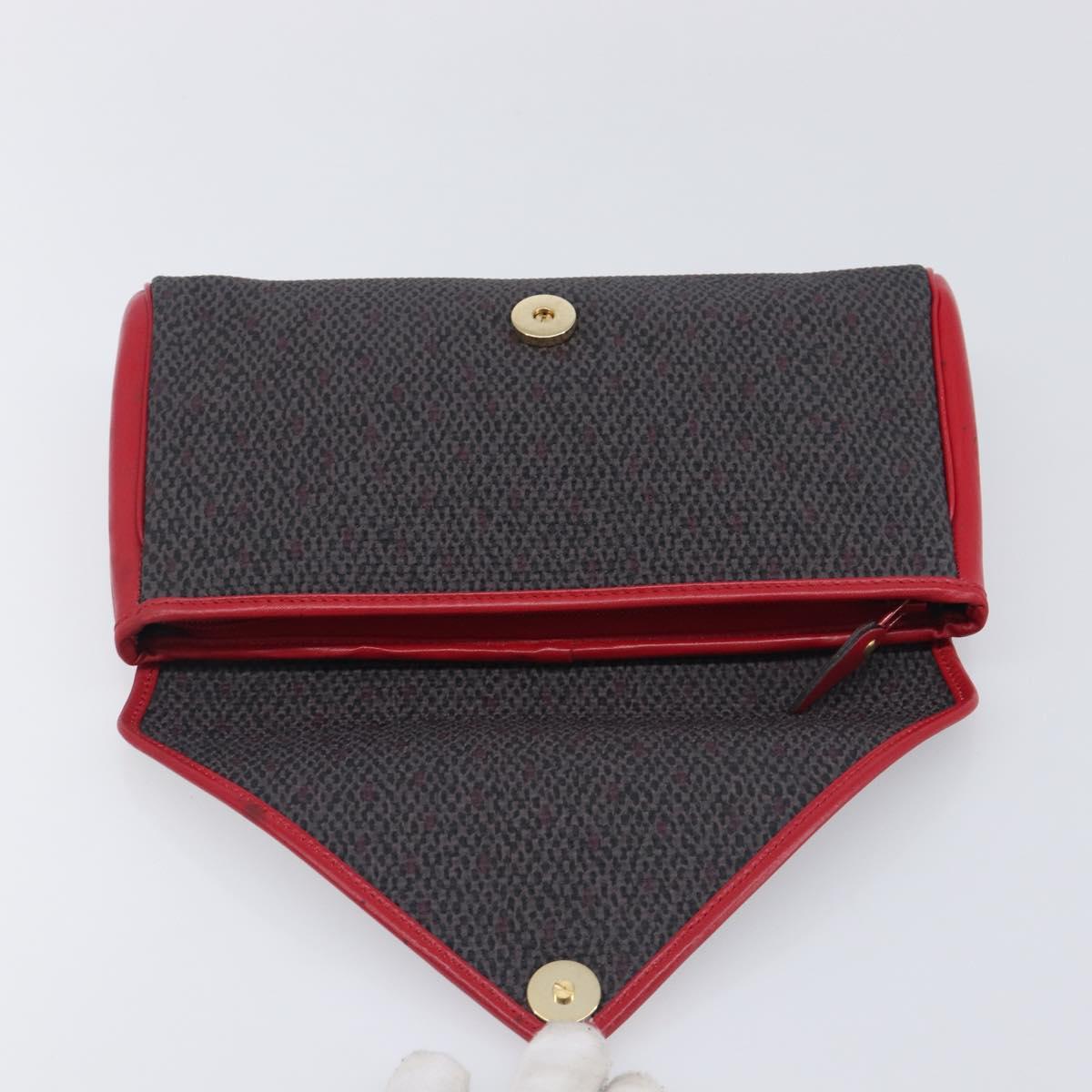 Saint Laurent Clutch Bag Leather Canvas Red Gray gold Auth am12909A