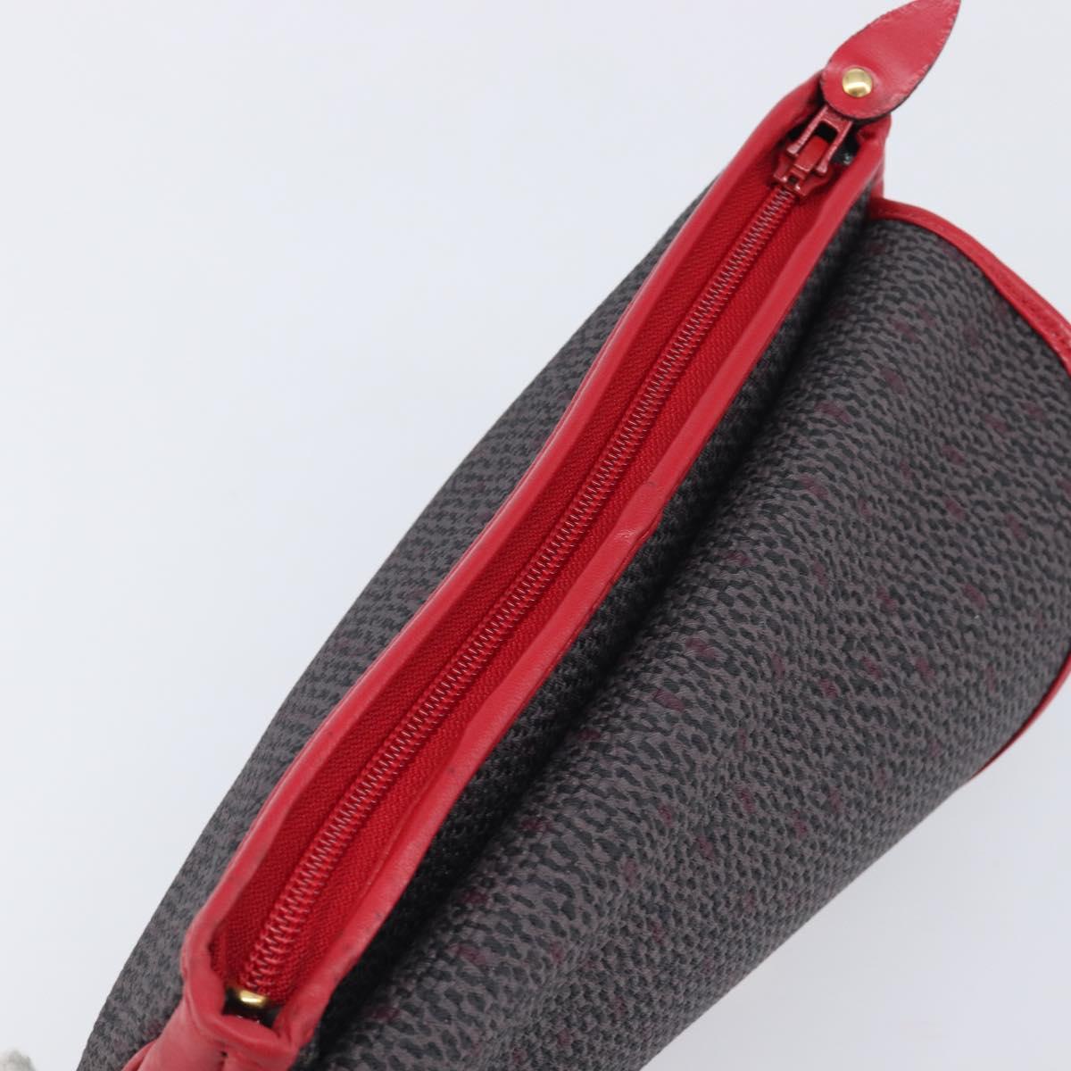 Saint Laurent Clutch Bag Leather Canvas Red Gray gold Auth am12909A