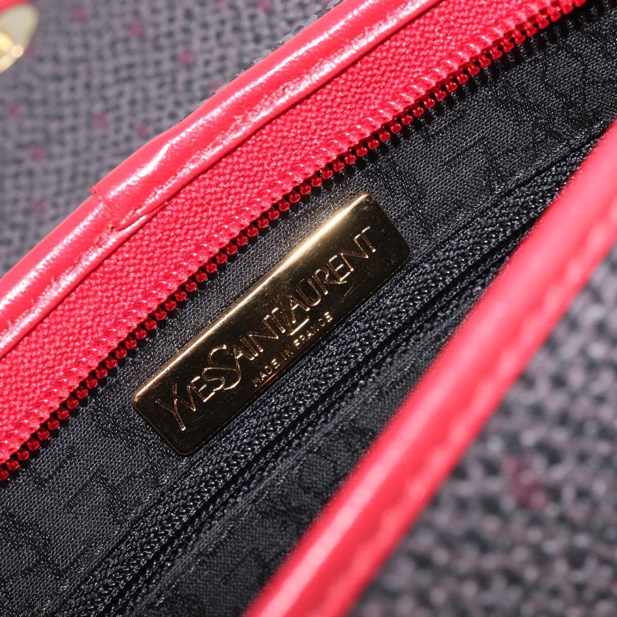 Saint Laurent Clutch Bag Leather Canvas Red Gray gold Auth am12909A