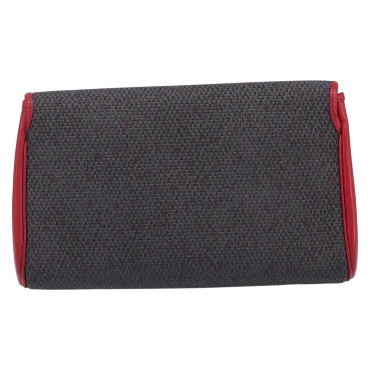 Saint Laurent Clutch Bag Leather Canvas Red Gray gold Auth am12909A