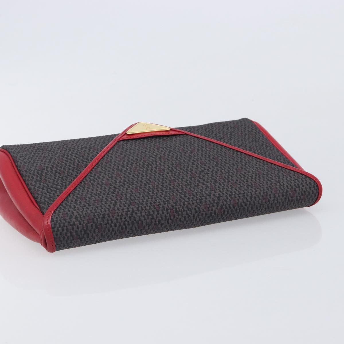 Saint Laurent Clutch Bag Leather Canvas Red Gray gold Auth am12909A