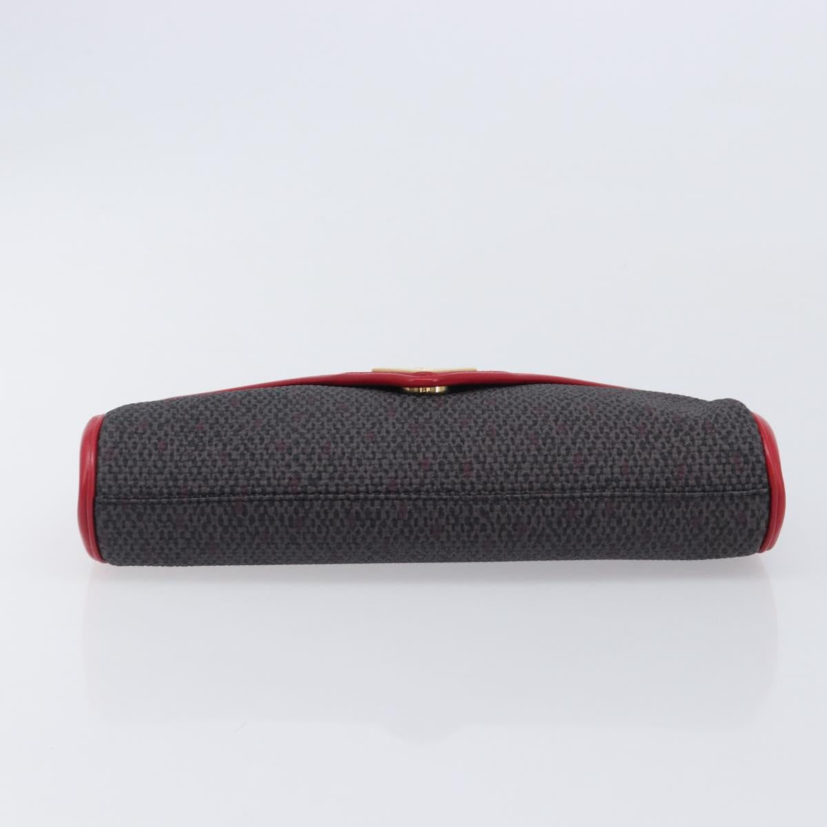 Saint Laurent Clutch Bag Leather Canvas Red Gray gold Auth am12909A