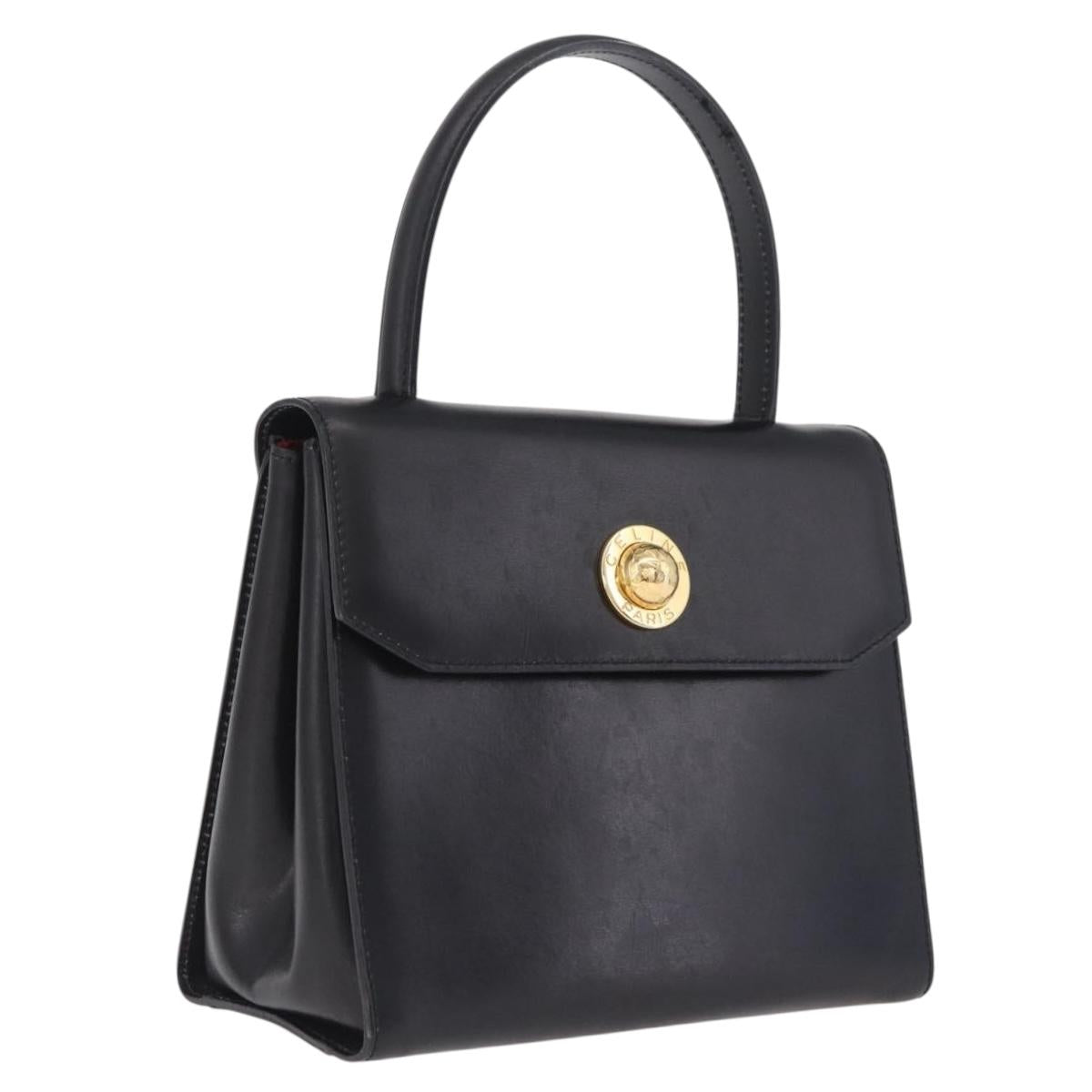CELINE Star Ball Hand Bag Leather Black Gold Auth am12910V