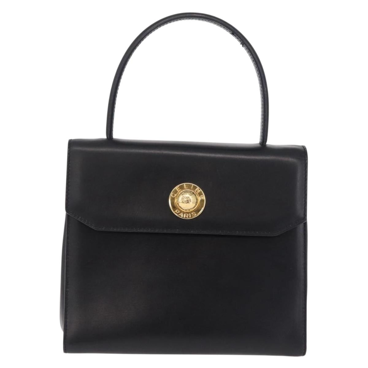 CELINE Star Ball Hand Bag Leather Black Gold Auth am12910V
