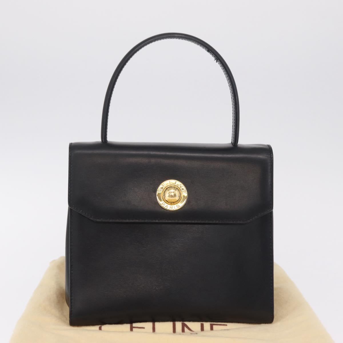 CELINE Star Ball Hand Bag Leather Black Gold Auth am12910V
