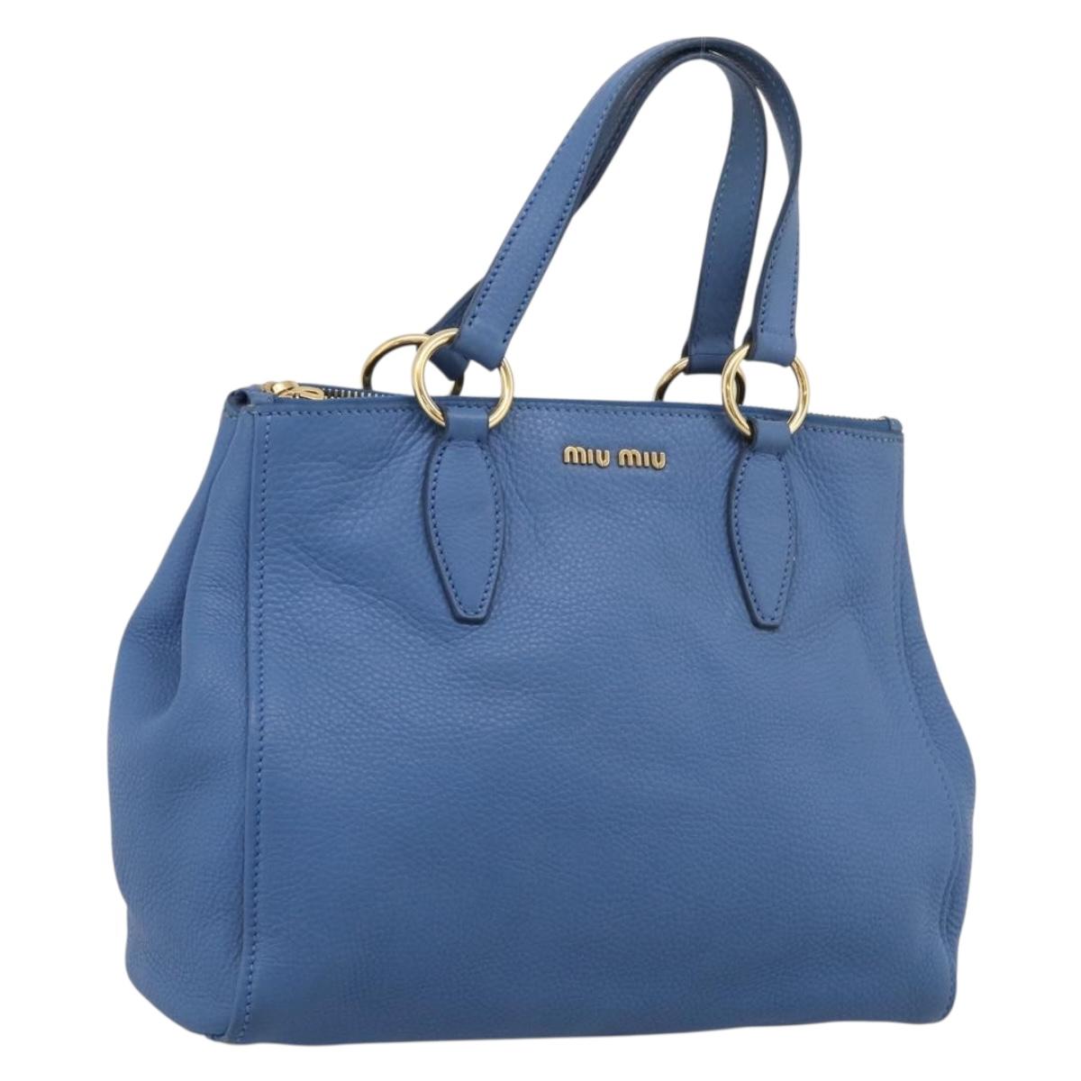 Miu Miu Tote Bag Leather Blue Gold Auth am12943V