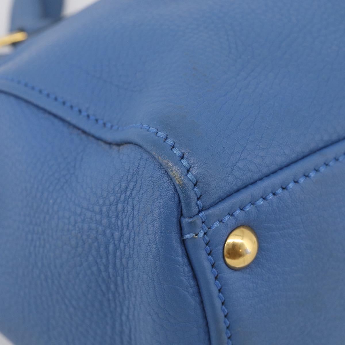 Miu Miu Tote Bag Leather Blue Gold Auth am12943V