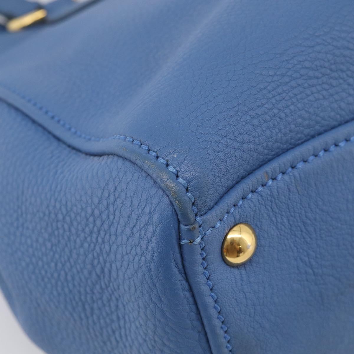 Miu Miu Tote Bag Leather Blue Gold Auth am12943V