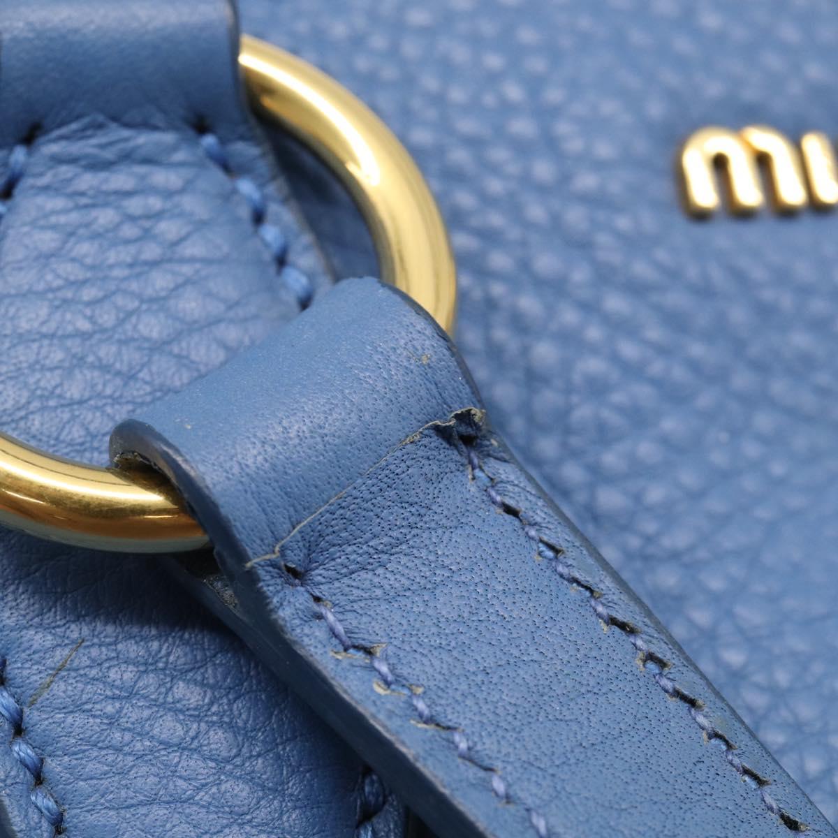 Miu Miu Tote Bag Leather Blue Gold Auth am12943V
