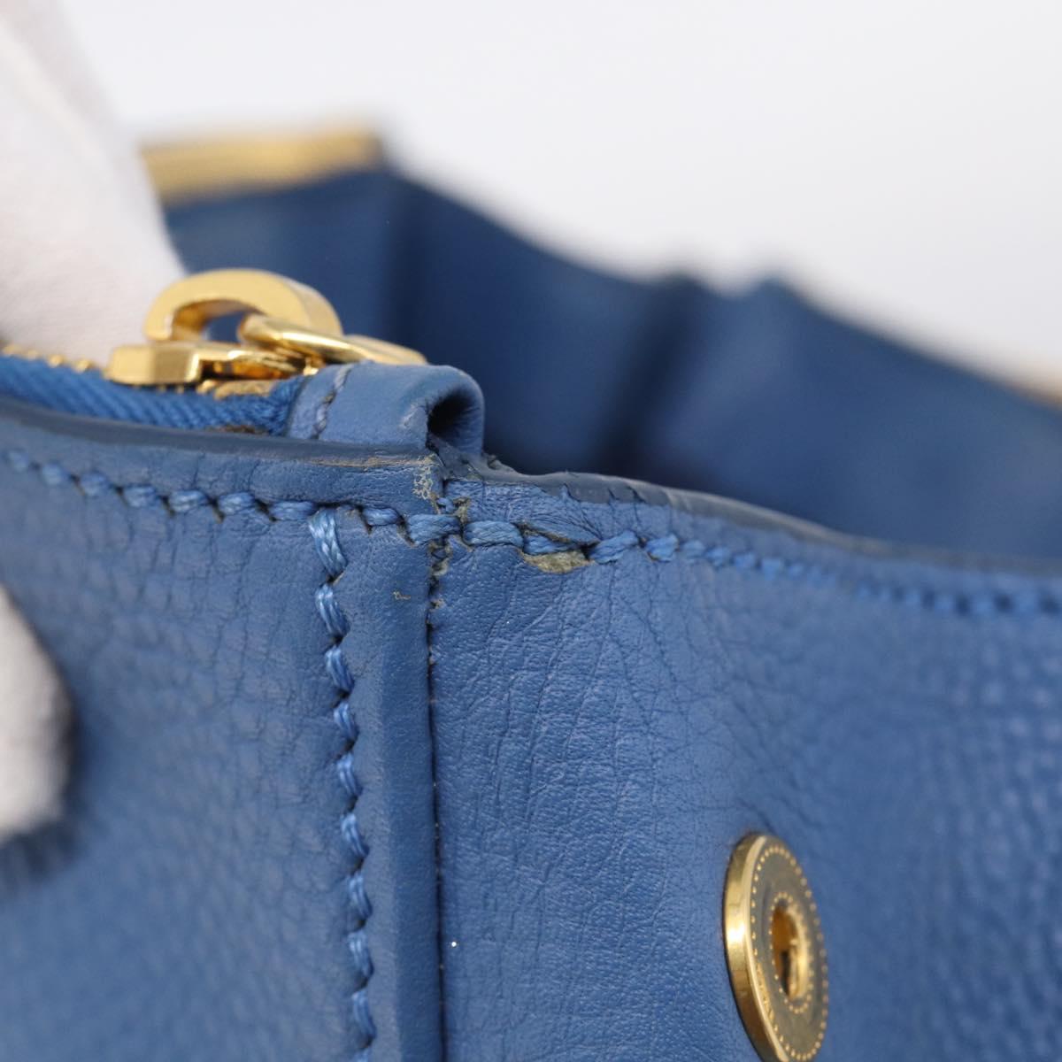 Miu Miu Tote Bag Leather Blue Gold Auth am12943V