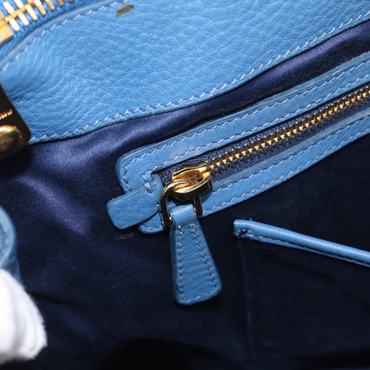 Miu Miu Tote Bag Leather Blue Gold Auth am12943V
