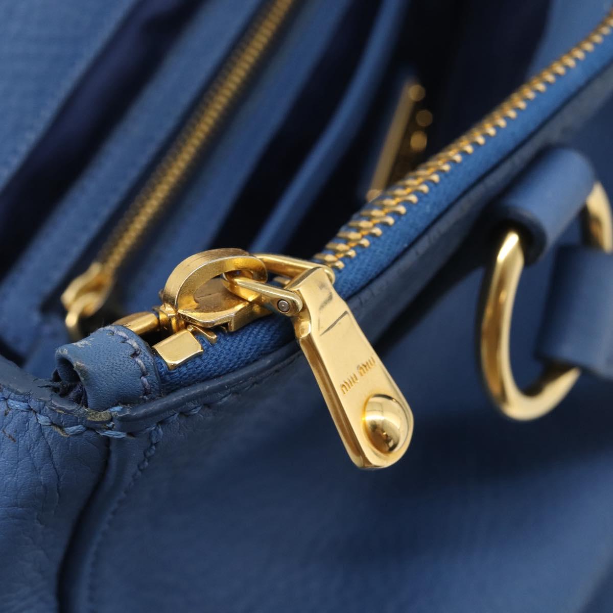 Miu Miu Tote Bag Leather Blue Gold Auth am12943V