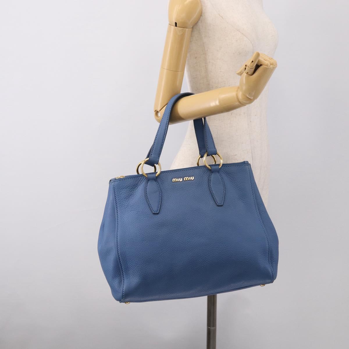 Miu Miu Tote Bag Leather Blue Gold Auth am12943V