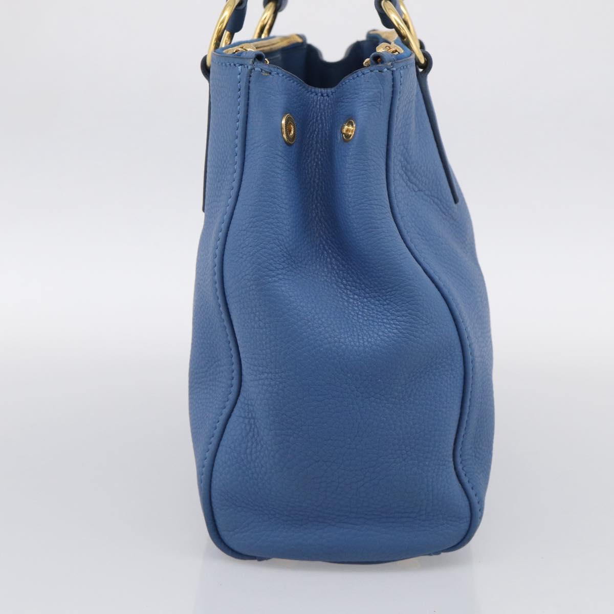 Miu Miu Tote Bag Leather Blue Gold Auth am12943V