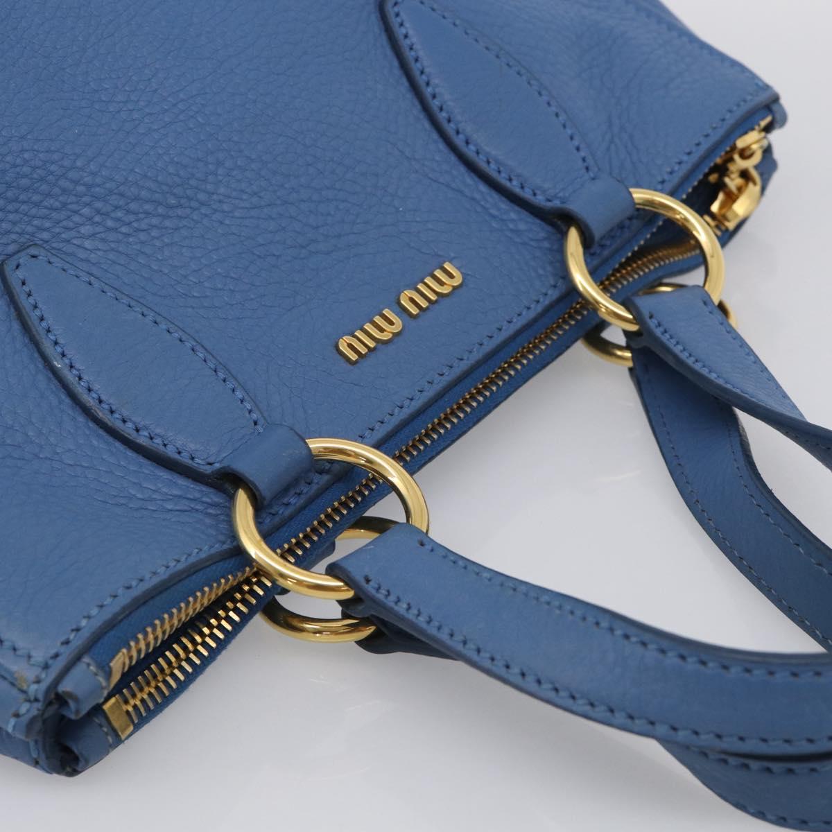 Miu Miu Tote Bag Leather Blue Gold Auth am12943V