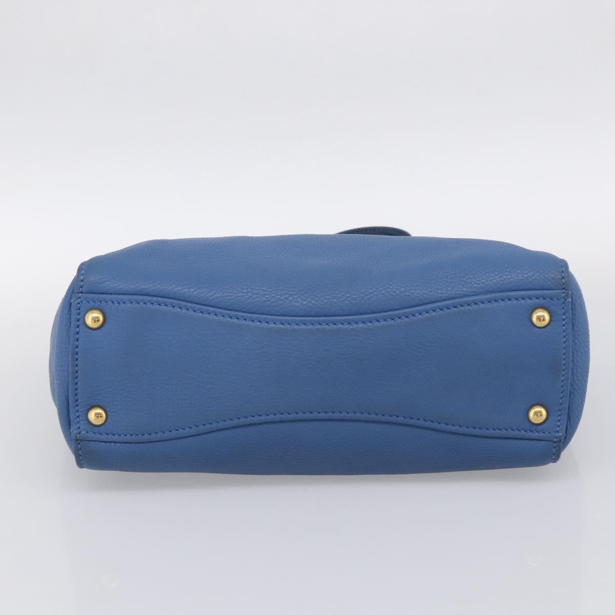 Miu Miu Tote Bag Leather Blue Gold Auth am12943V