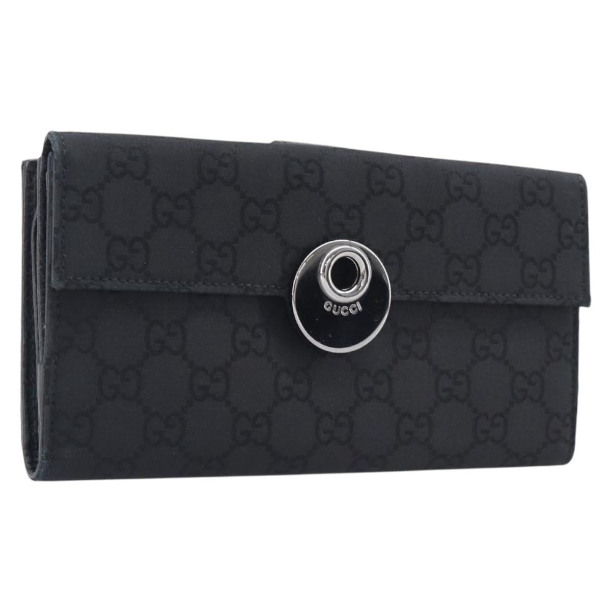 GUCCI GG Canvas Long Wallet Nylon Black Silver 231835 Auth am12944V